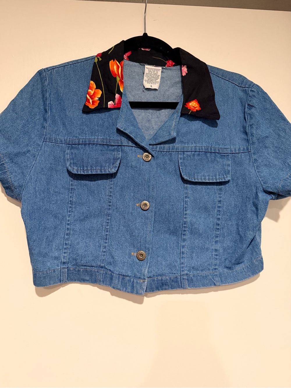 Vintage 90s/ Y2K Cropped Denim Women’s Top with Accent Collar Size Large